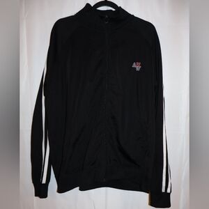 Athletic Works Black Jacket With White Striped Sleeves & Embroidered Logo A79W.